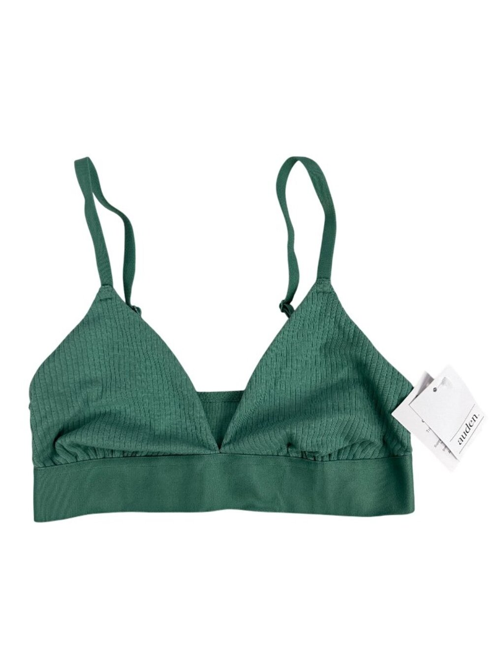 Auden Unlined Triangle Bralette XS Forest Green Adjustable Straps Ribbed